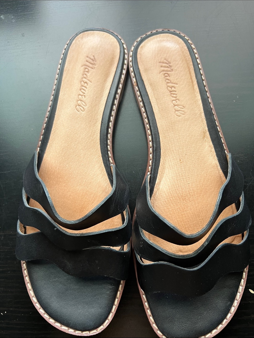 Madewell The Wave Slide Sandal in Vachetta Leather black tan size 6.5 - Picture 3 of 7